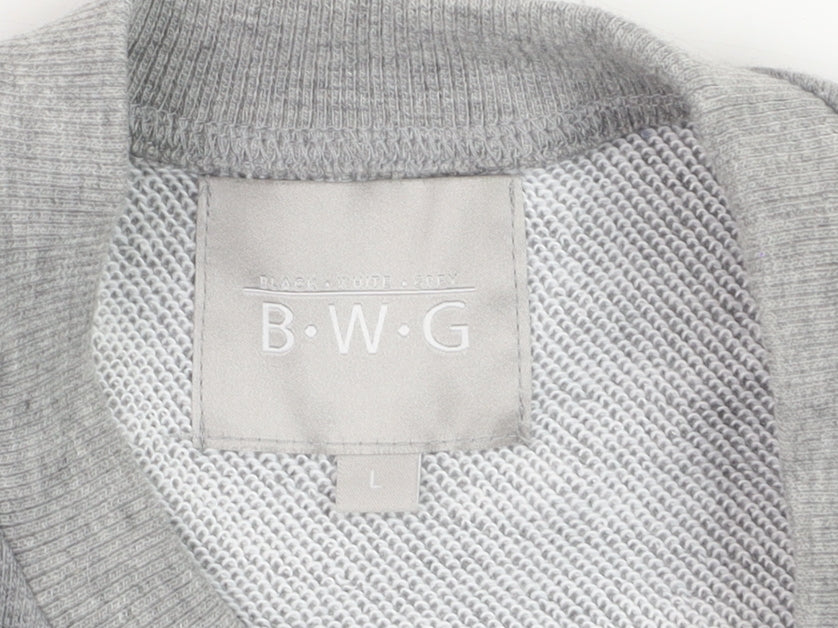 BWG Women Grey Plaid Sleeve Pullover Sweatshirt L Casual Style