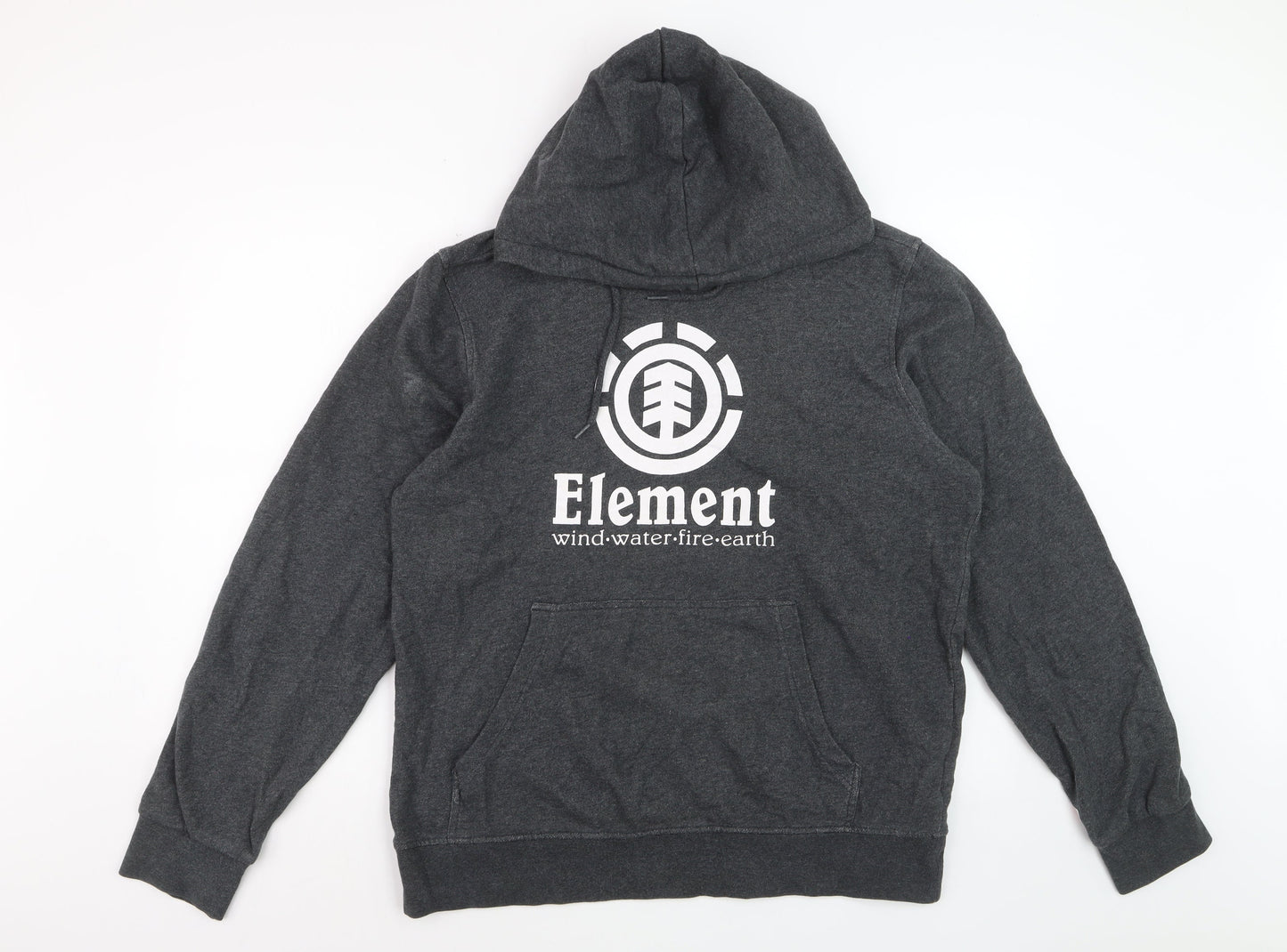 Element Men Grey Pullover Hoodie L Graphic Cotton Skate Sweatshirt