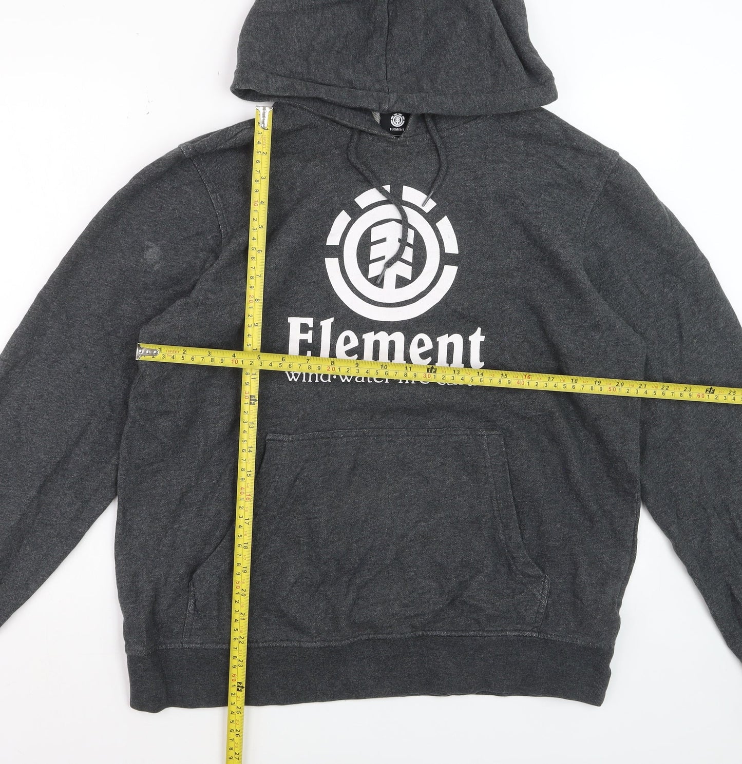 Element Men Grey Pullover Hoodie L Graphic Cotton Skate Sweatshirt
