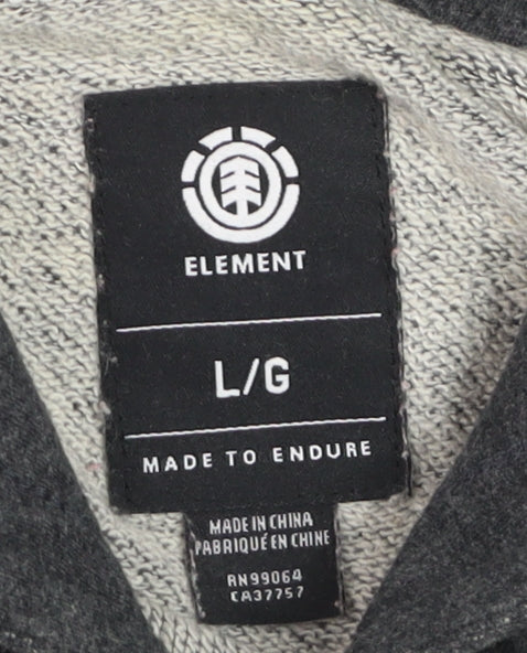 Element Men Grey Pullover Hoodie L Graphic Cotton Skate Sweatshirt