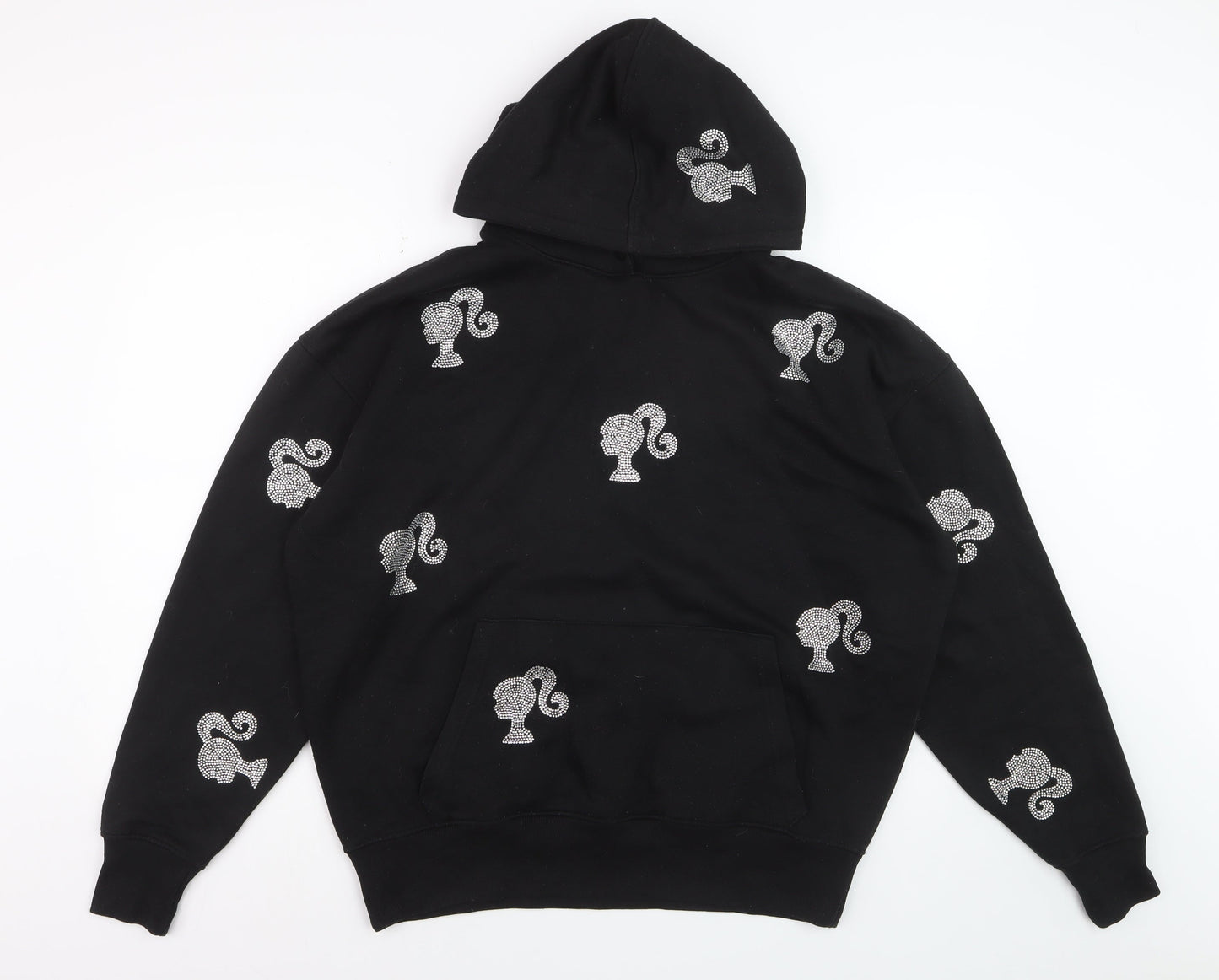 Barbie Womens Black UK 8 Pullover Hoodie with Rhinestone Accents