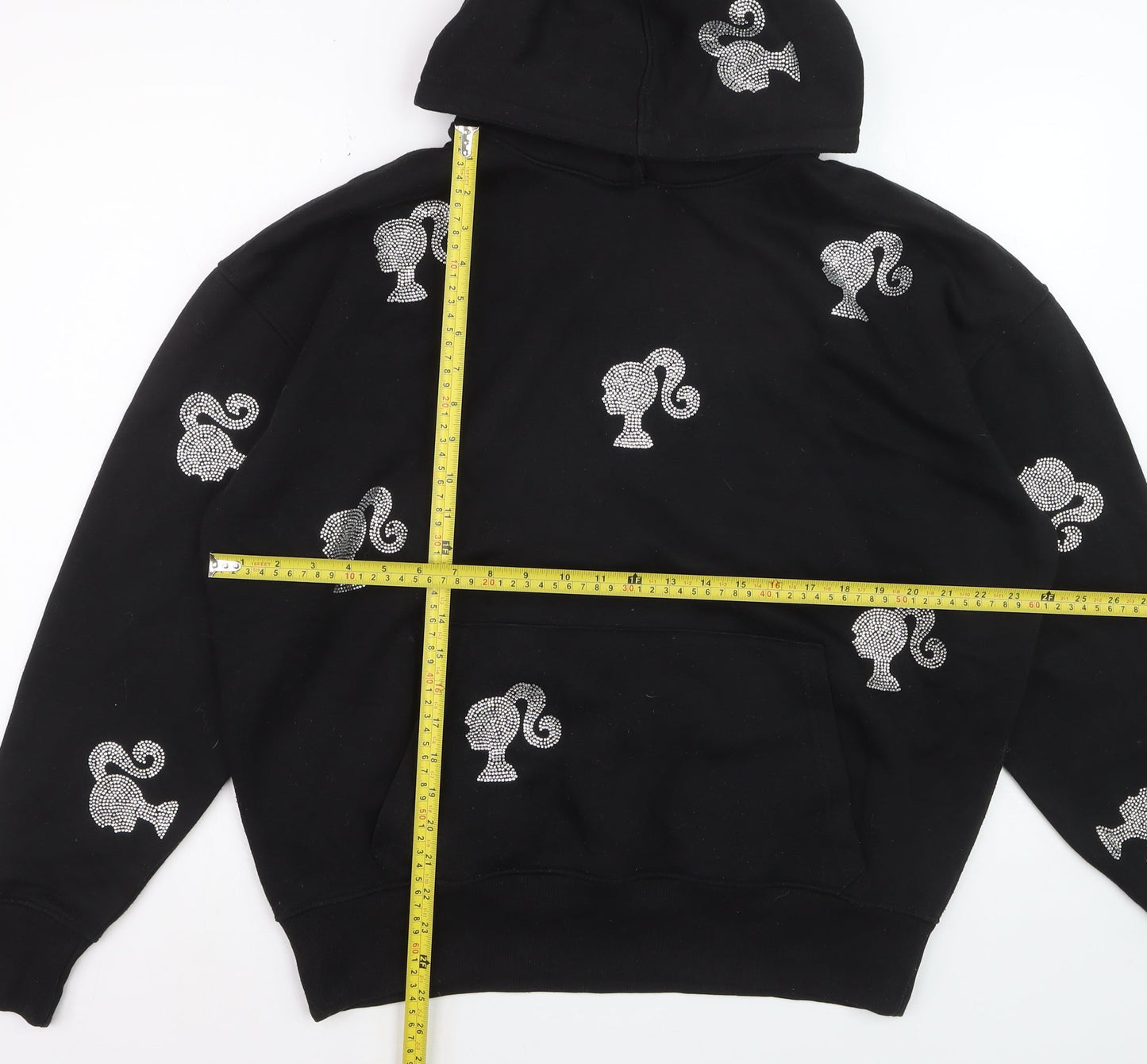 Barbie Womens Black UK 8 Pullover Hoodie with Rhinestone Accents