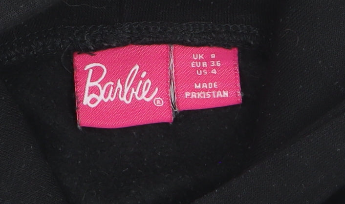 Barbie Womens Black UK 8 Pullover Hoodie with Rhinestone Accents