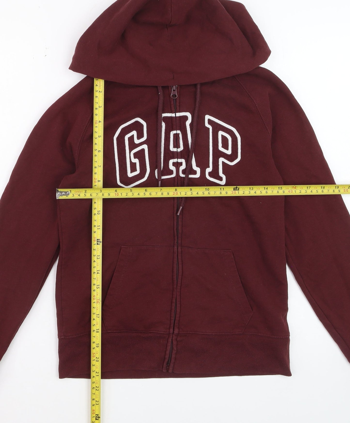 GAP Womens Burgundy Full Zip Hoodie Small Cotton Logo Casual