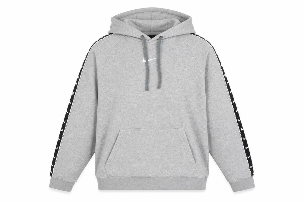 Nike Women Grey Hoodie Medium Pullover Sportswear Logo Tape Trim