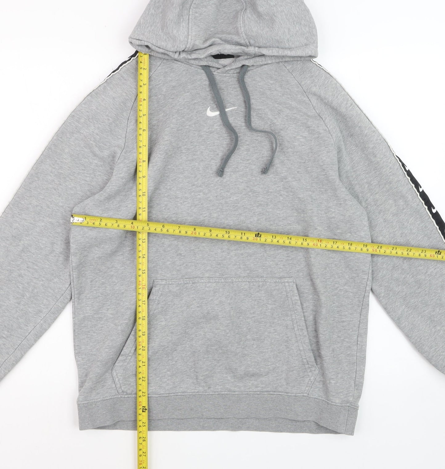 Nike Women Grey Hoodie Medium Pullover Sportswear Logo Tape Trim