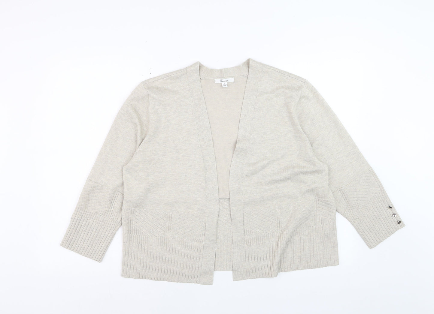 89th + Madison Women Beige Knit Cardigan Size L V-Neck Long Sleeve