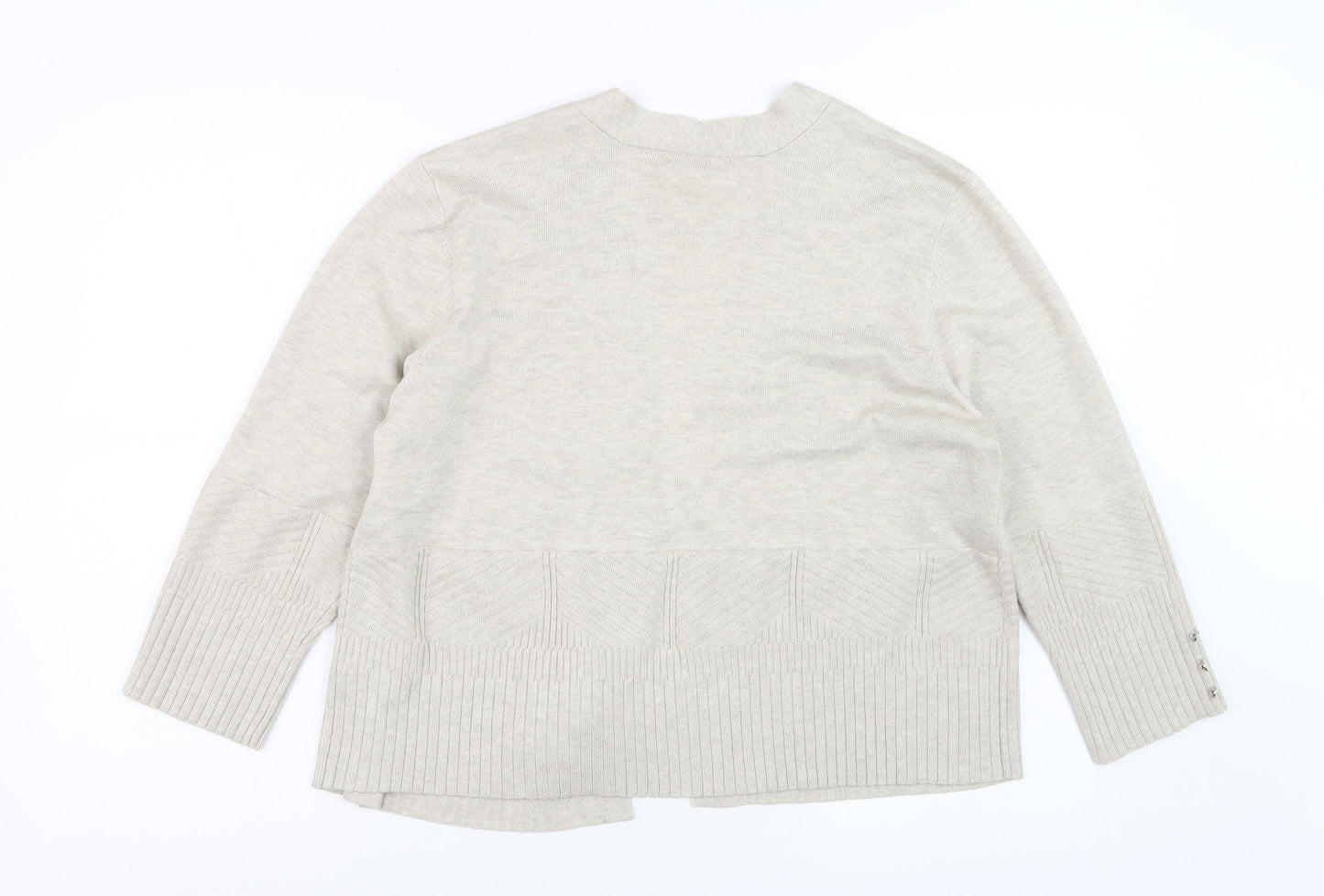 89th + Madison Women Beige Knit Cardigan Size L V-Neck Long Sleeve