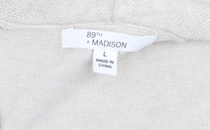 89th + Madison Women Beige Knit Cardigan Size L V-Neck Long Sleeve