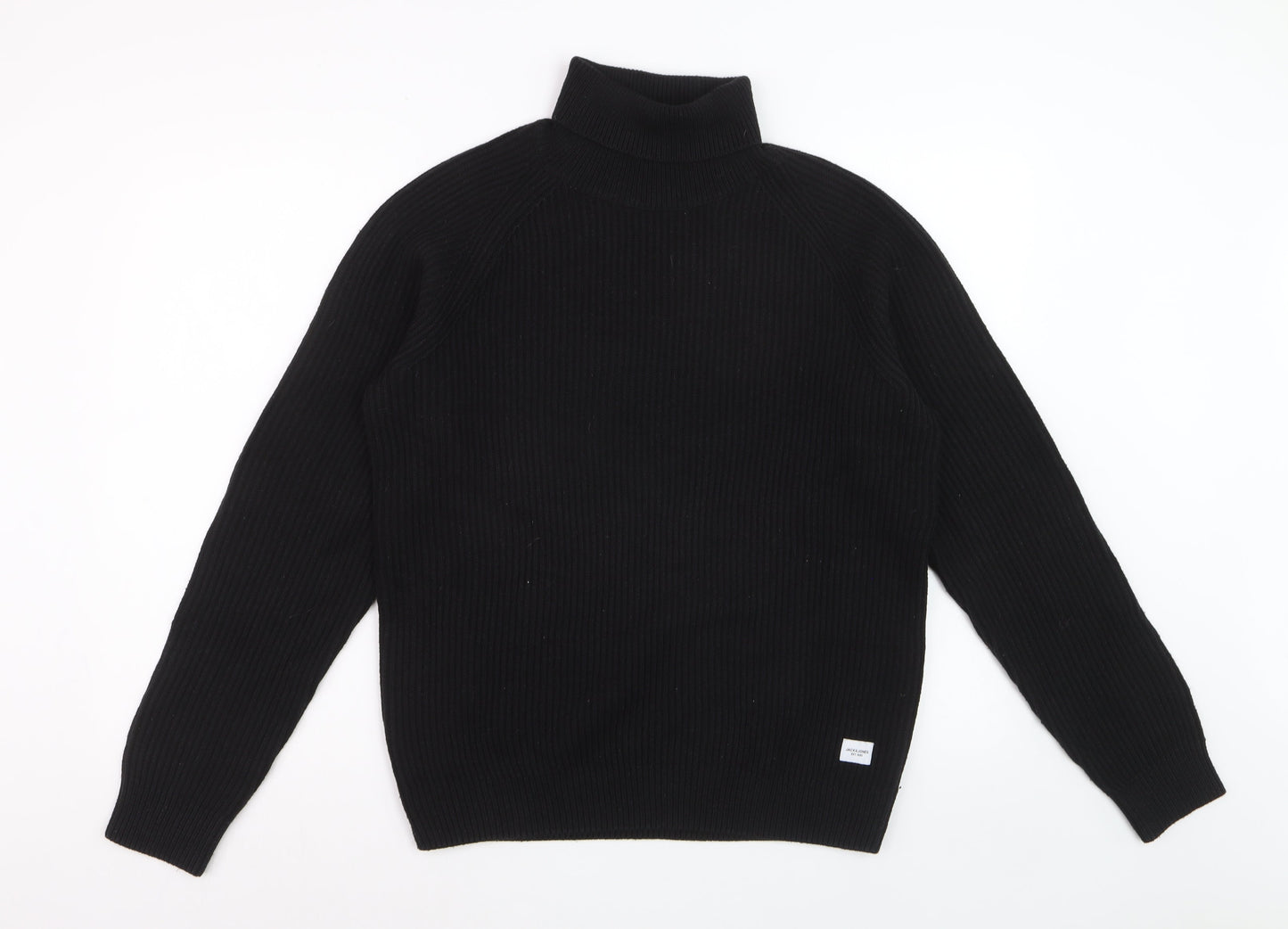 Jack & Jones Men’s Black Roll Neck Ribbed Knit Jumper Size M