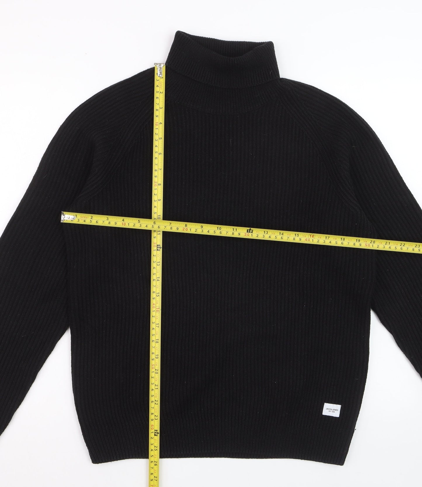 Jack & Jones Men’s Black Roll Neck Ribbed Knit Jumper Size M