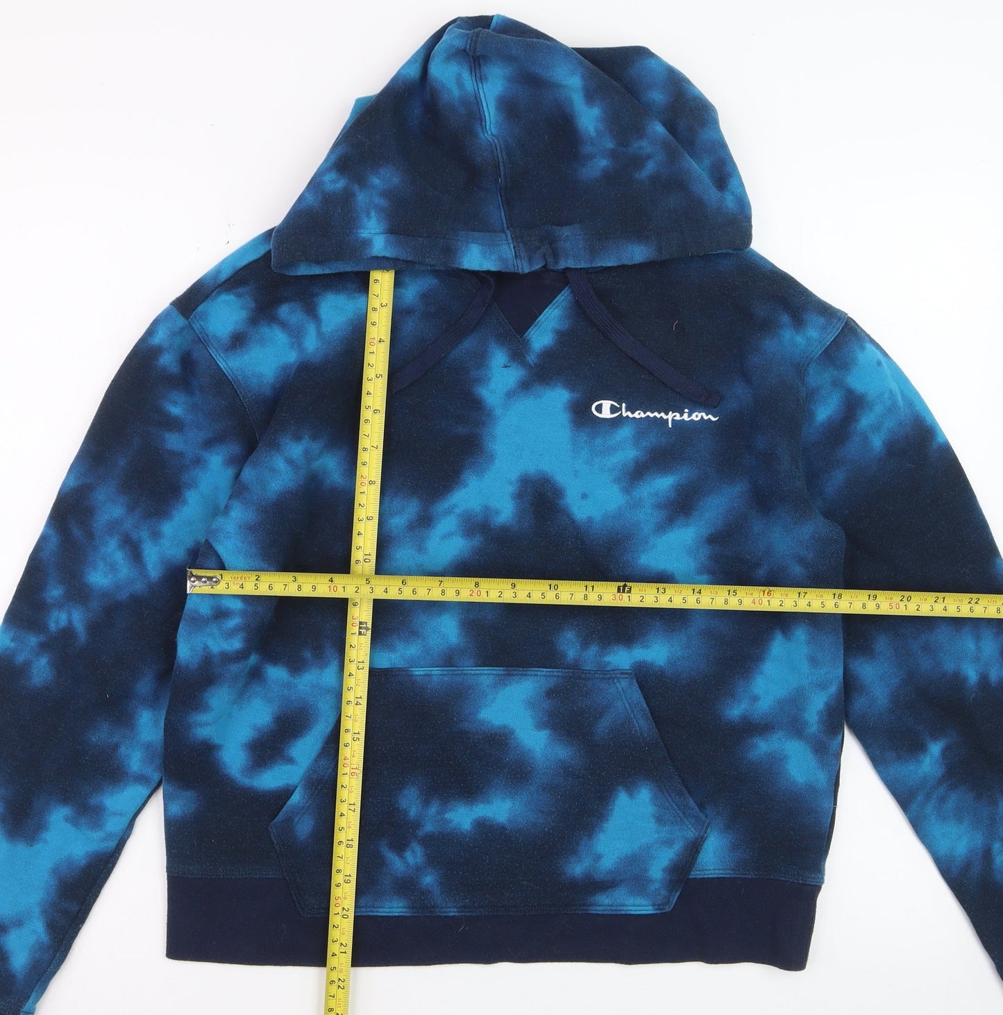 Champion Women's Blue Tie-Dye Pullover Hoodie Size M Cotton Blend