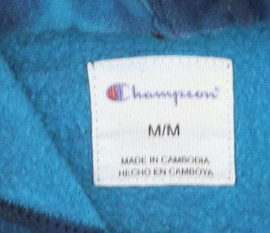 Champion Women's Blue Tie-Dye Pullover Hoodie Size M Cotton Blend