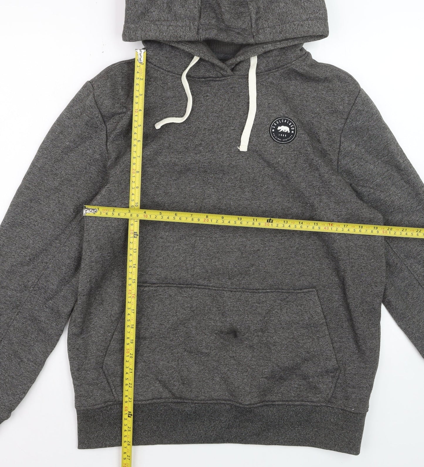 SoulCal & Co Mens Grey Pullover Hoodie L Cotton Blend Casual Sweatshirt