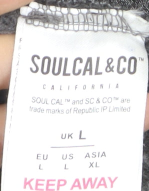 SoulCal & Co Mens Grey Pullover Hoodie L Cotton Blend Casual Sweatshirt