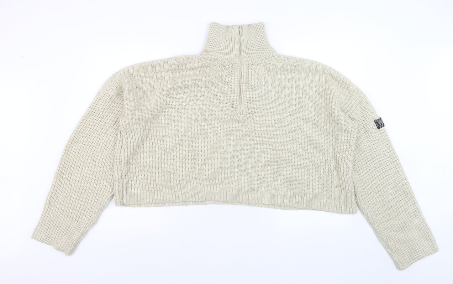Urban Outfitters Women's Beige Chunky Half Zip Jumper Size M