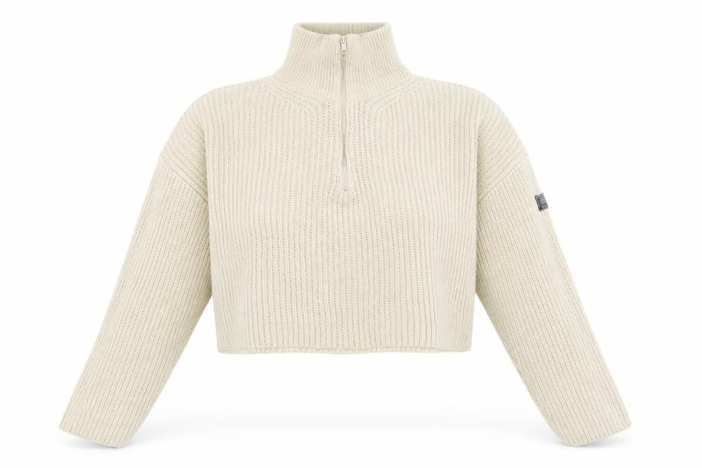 Urban Outfitters Women's Beige Chunky Half Zip Jumper Size M