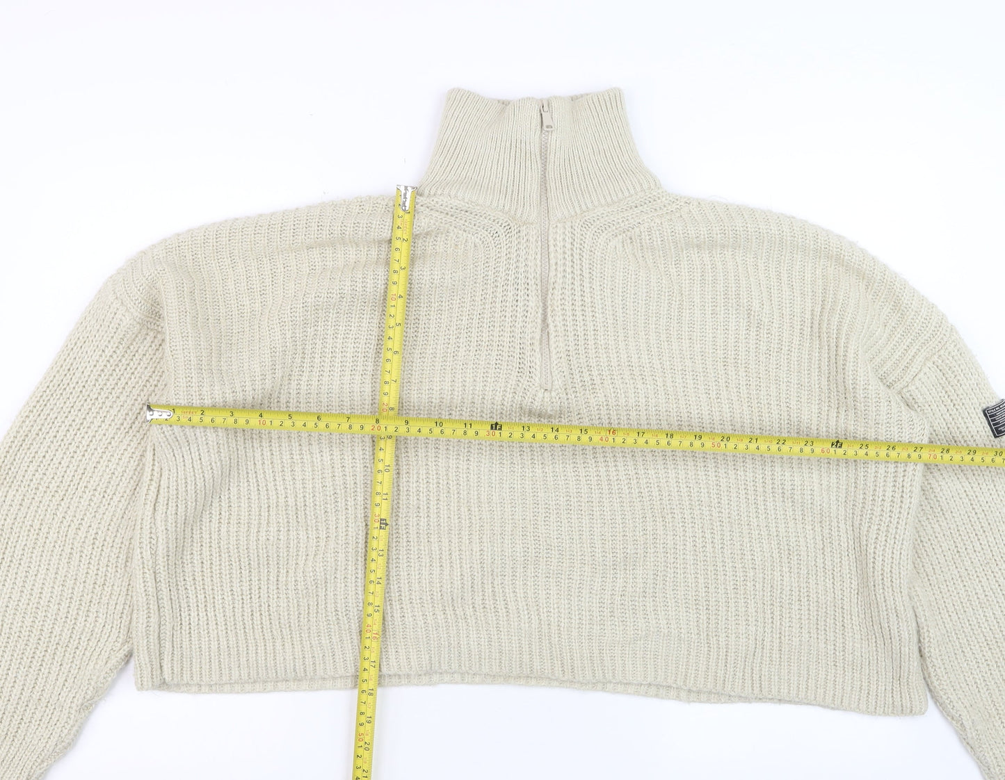 Urban Outfitters Women's Beige Chunky Half Zip Jumper Size M