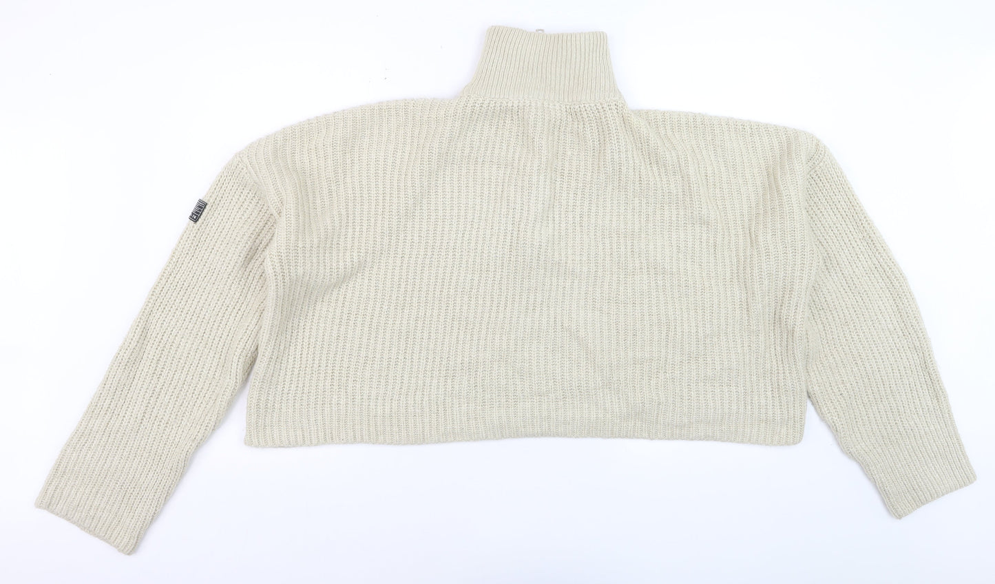 Urban Outfitters Women's Beige Chunky Half Zip Jumper Size M
