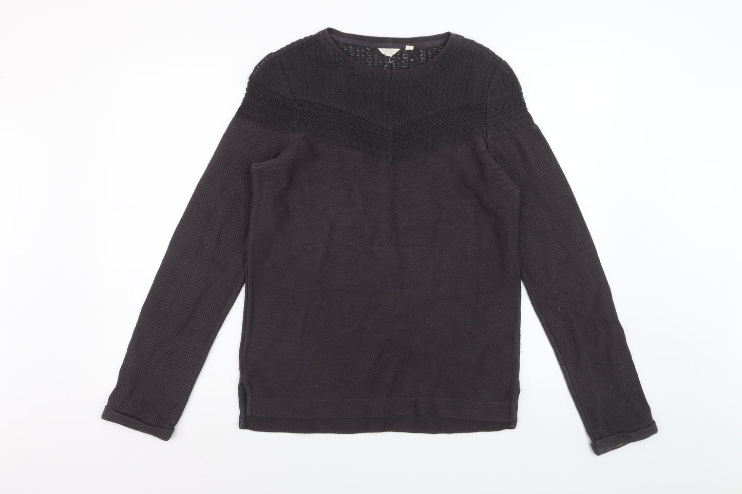 Fat Face Women's Black Cotton Blend Lace Knit Jumper Size 8