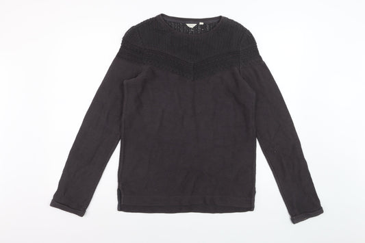 Fat Face Women's Black Cotton Blend Lace Knit Jumper Size 8