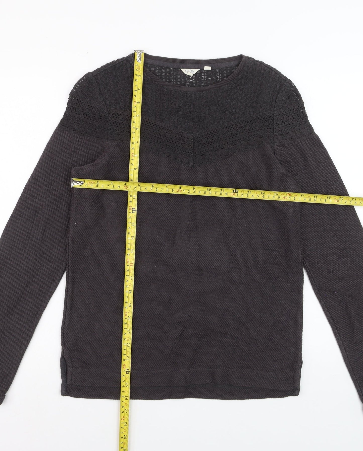 Fat Face Women's Black Cotton Blend Lace Knit Jumper Size 8