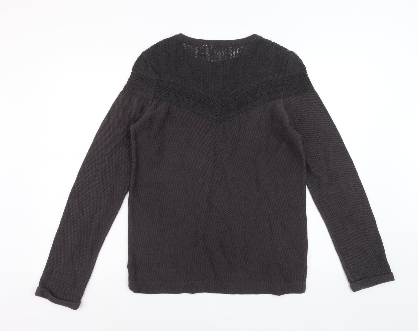 Fat Face Women's Black Cotton Blend Lace Knit Jumper Size 8