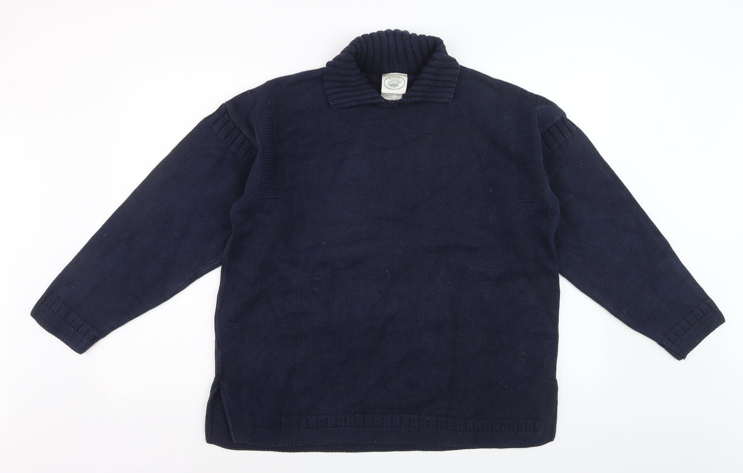 Laura Ashley Women's Blue Collared Cotton Pullover Jumper M