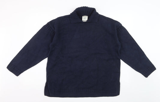 Laura Ashley Women's Blue Collared Cotton Pullover Jumper M
