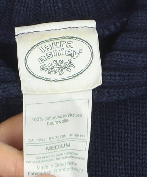 Laura Ashley Women's Blue Collared Cotton Pullover Jumper M