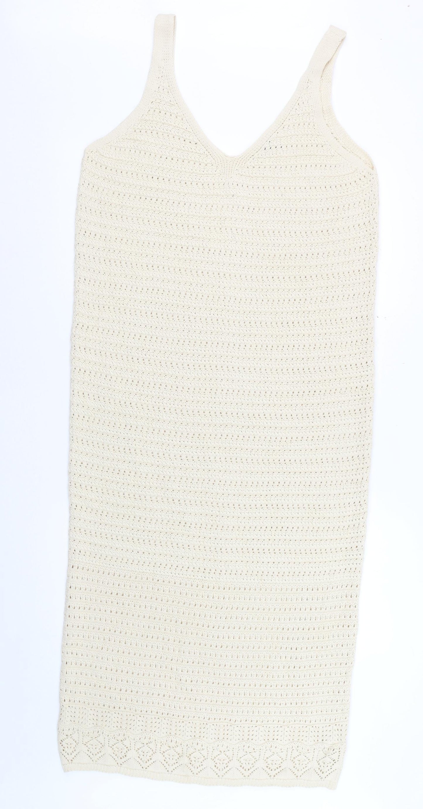 F&F Women’s Beige Crochet Midi Slip Dress Size M