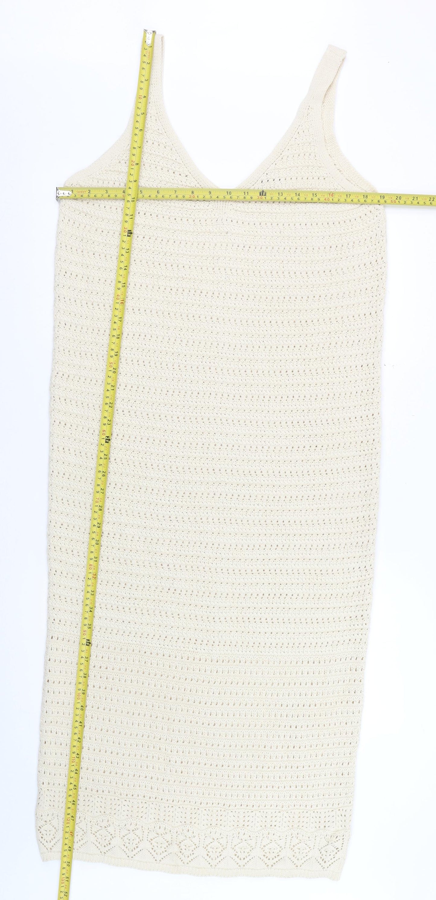 F&F Women’s Beige Crochet Midi Slip Dress Size M