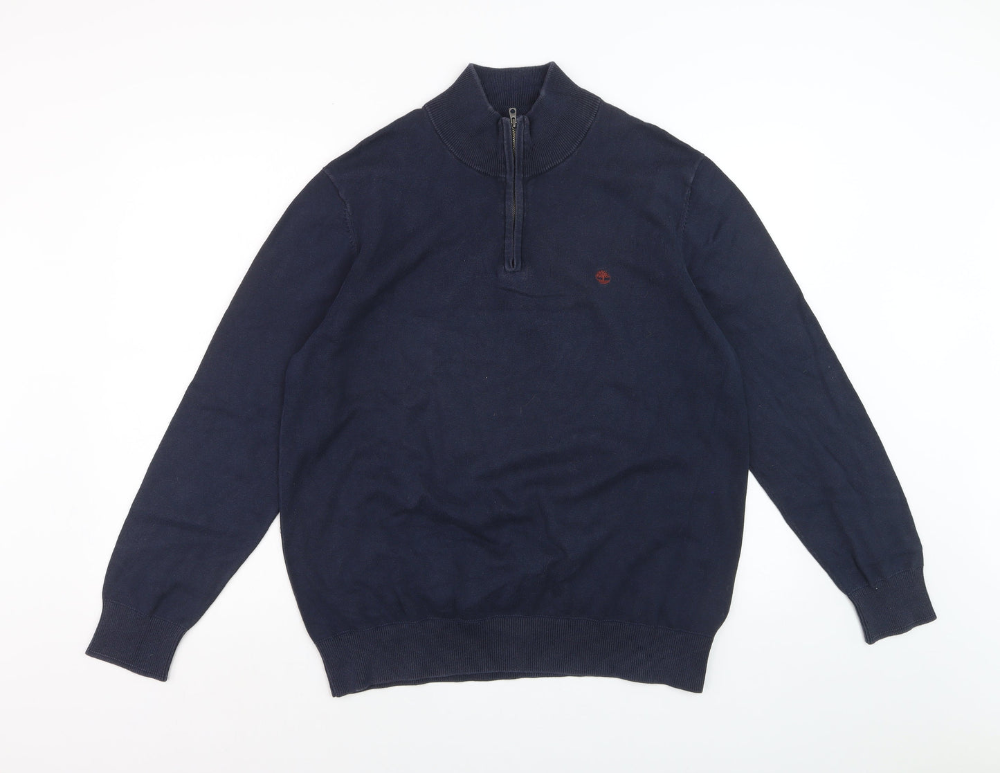 Timberland Men's Blue Cotton 1/2 Zip High Neck Jumper Size L