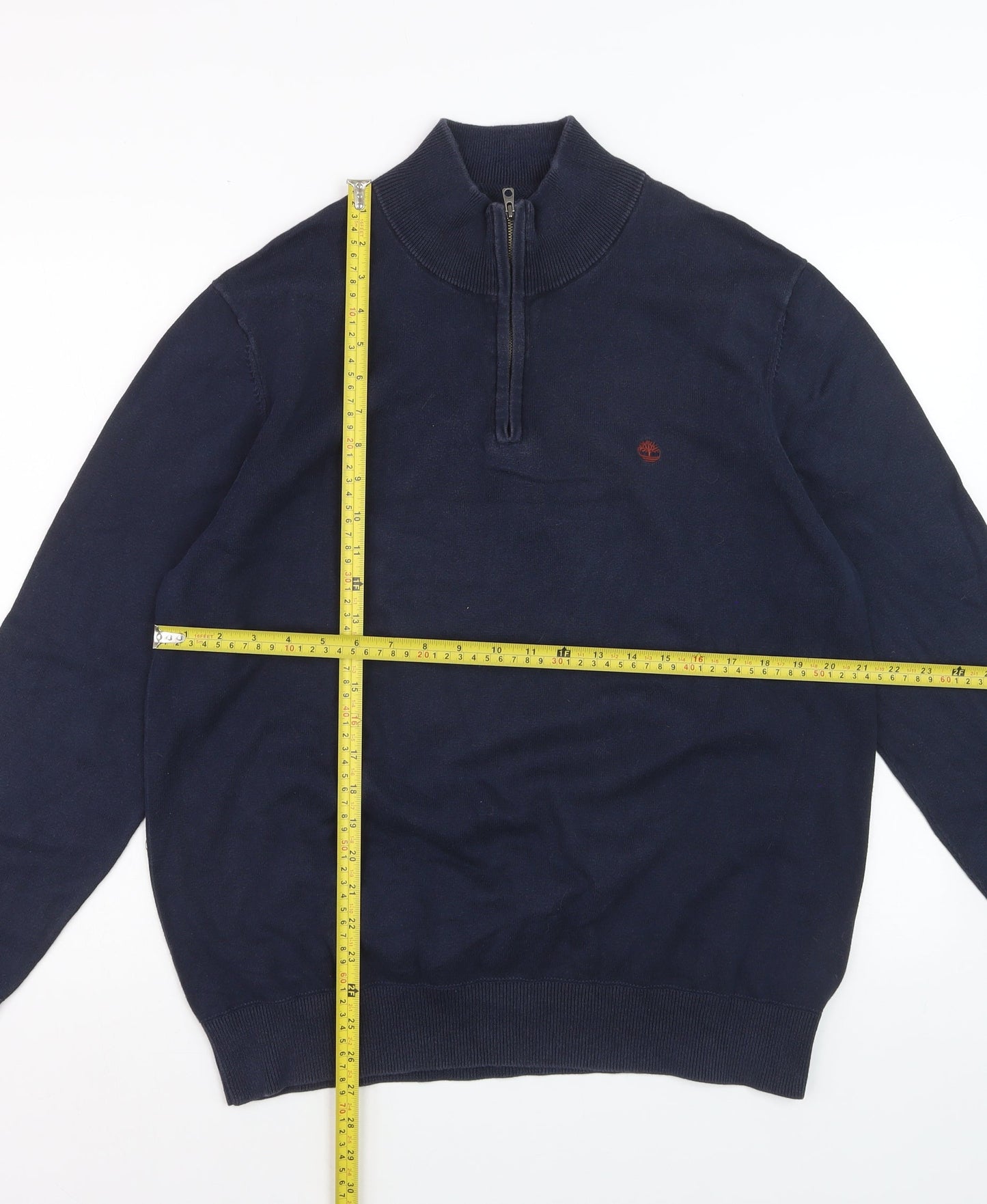 Timberland Men's Blue Cotton 1/2 Zip High Neck Jumper Size L