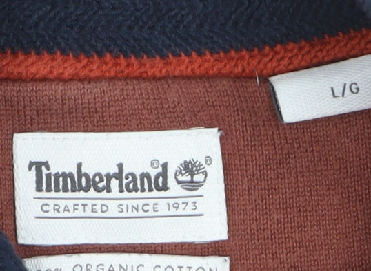 Timberland Men's Blue Cotton 1/2 Zip High Neck Jumper Size L