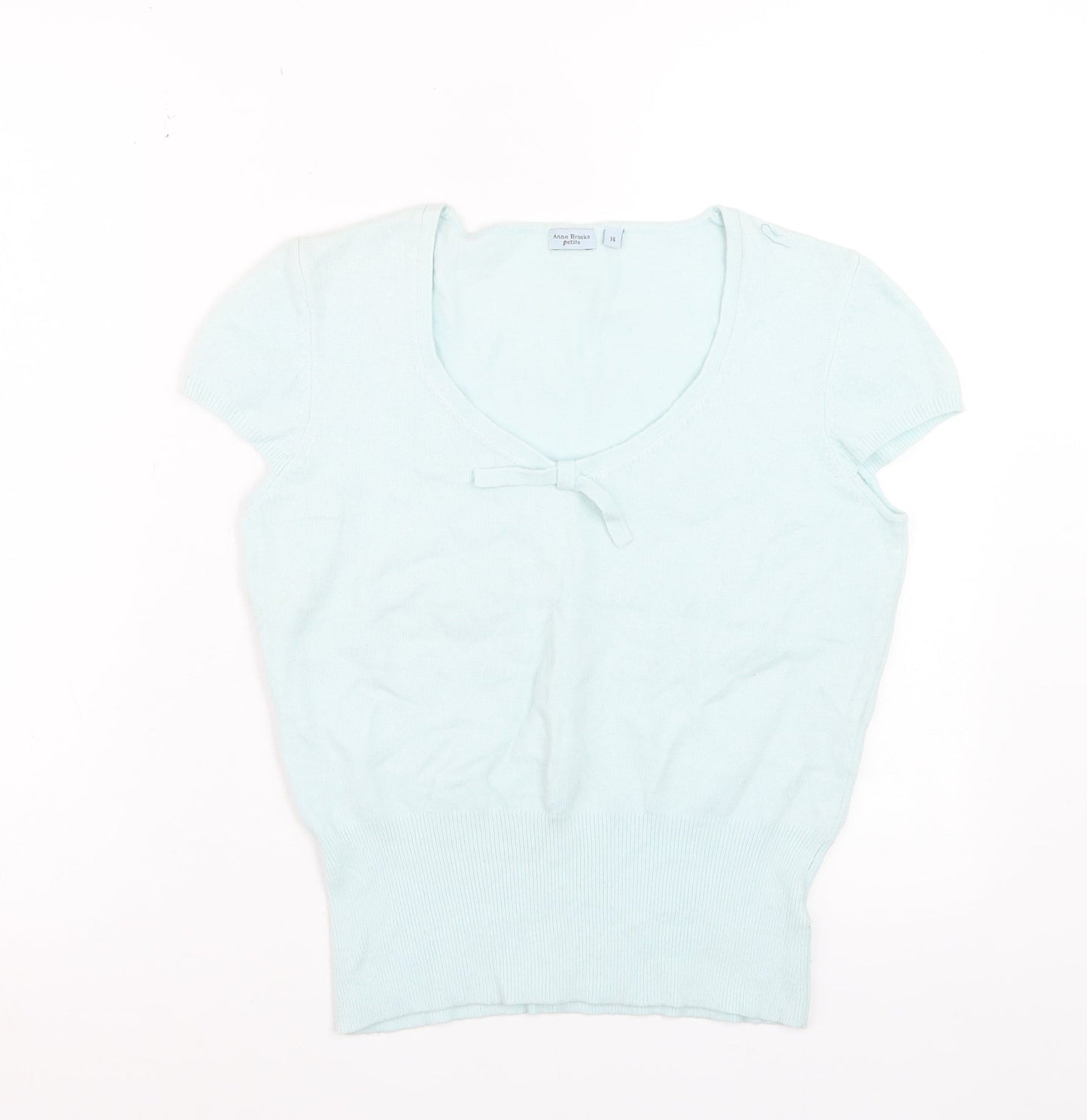 Anne Brooks Petite Women's Blue Short Sleeve Bow Knit Jumper Size 14