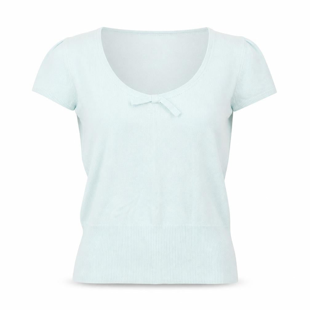 Anne Brooks Petite Women's Blue Short Sleeve Bow Knit Jumper Size 14