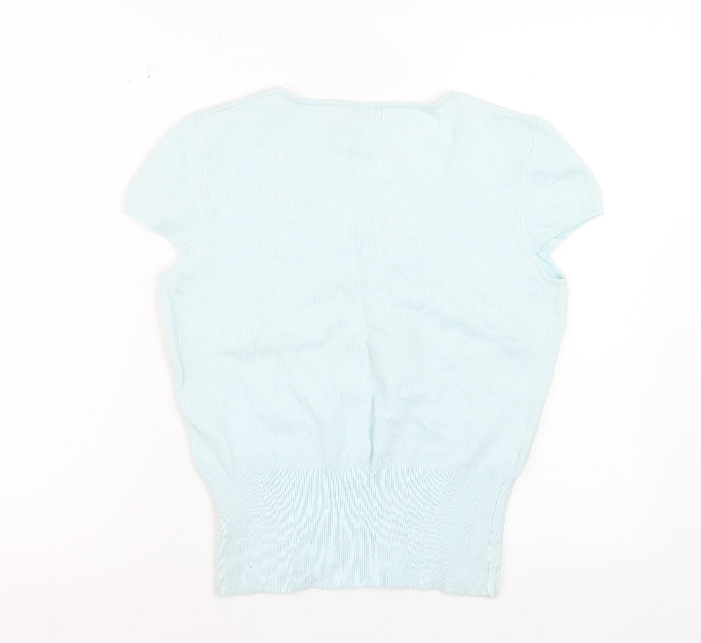 Anne Brooks Petite Women's Blue Short Sleeve Bow Knit Jumper Size 14