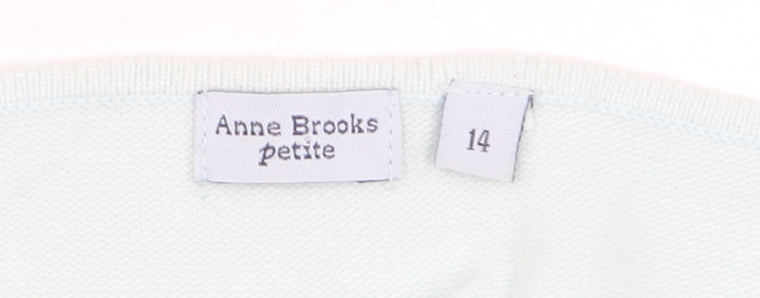 Anne Brooks Petite Women's Blue Short Sleeve Bow Knit Jumper Size 14