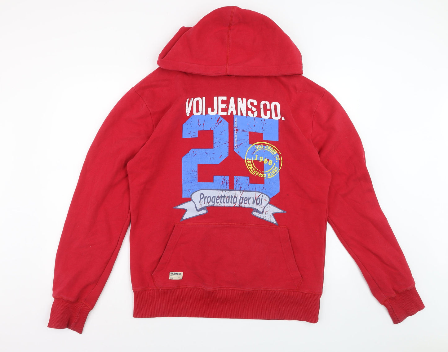 Voi Jeans Men’s Red Pullover Hoodie L Graphic Print Cotton Blend