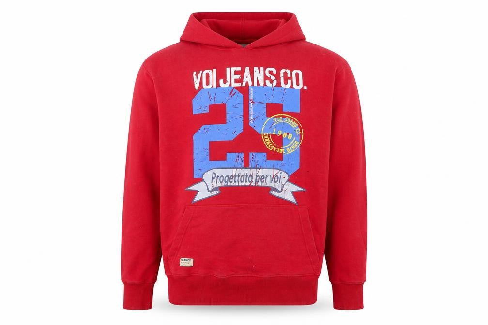 Voi Jeans Men’s Red Pullover Hoodie L Graphic Print Cotton Blend