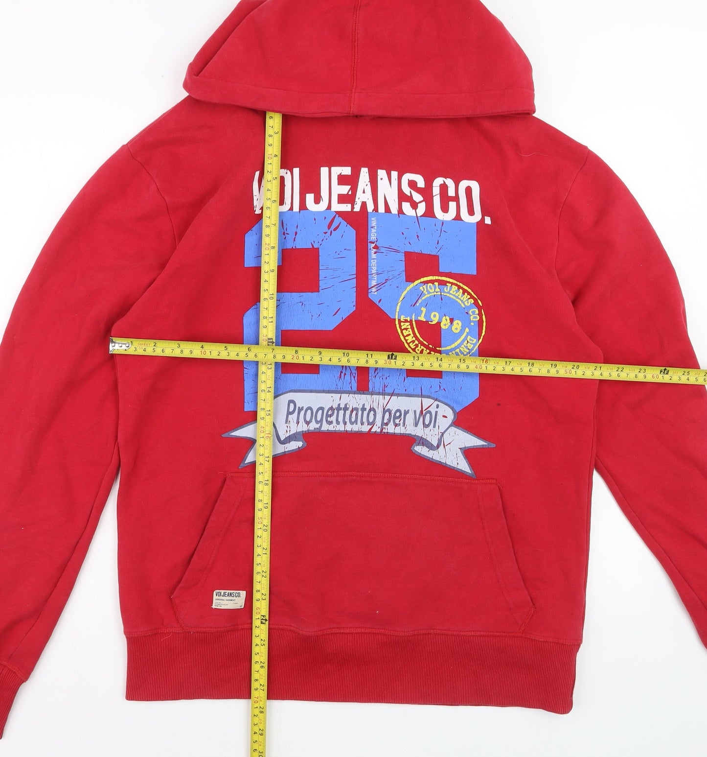 Voi Jeans Men’s Red Pullover Hoodie L Graphic Print Cotton Blend