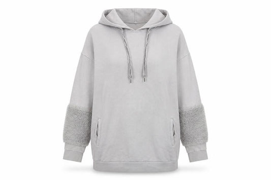 River Island Womens Grey Fur Trim Hoodie UK 12 Pullover Cotton Blend