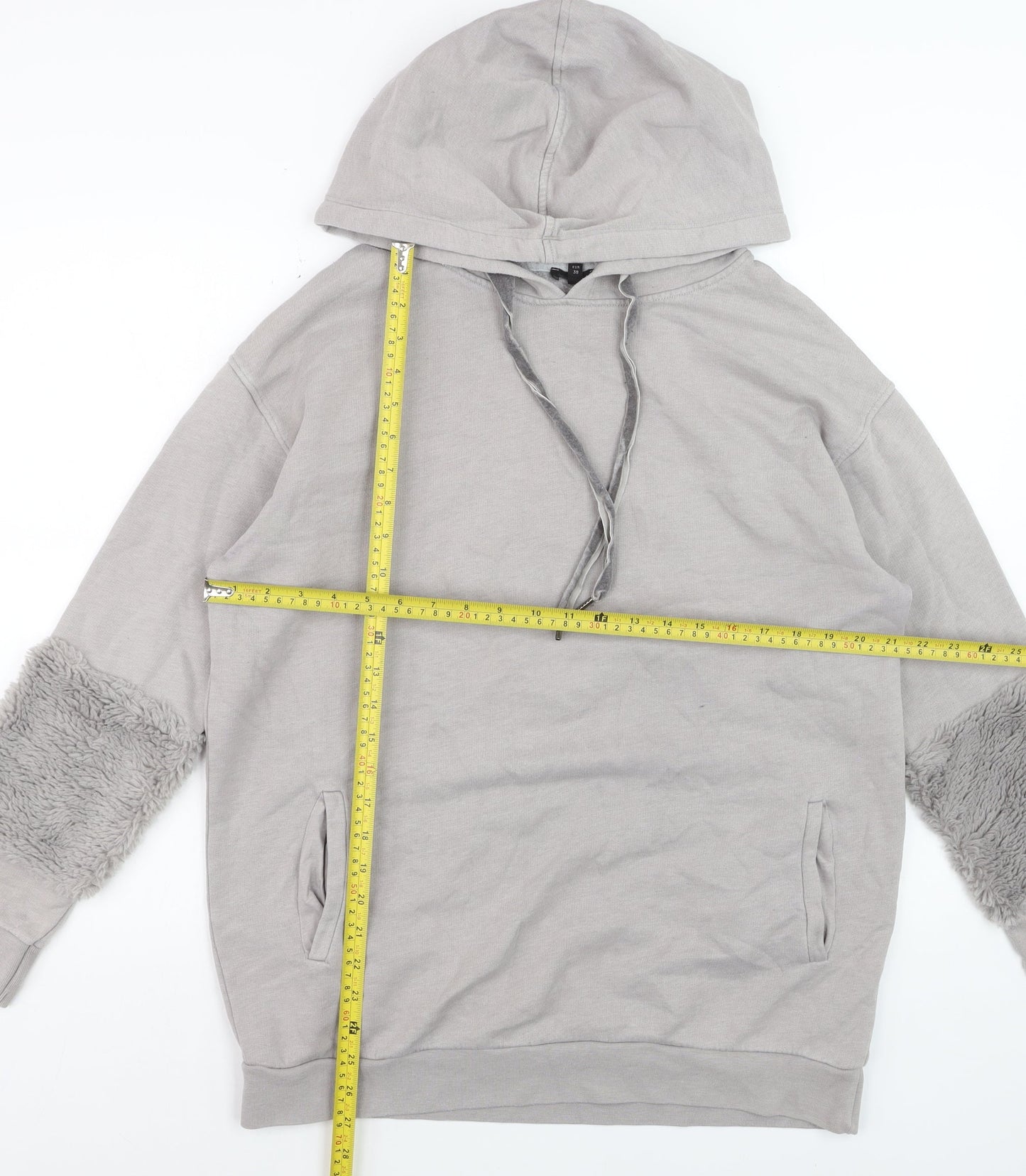 River Island Womens Grey Fur Trim Hoodie UK 12 Pullover Cotton Blend