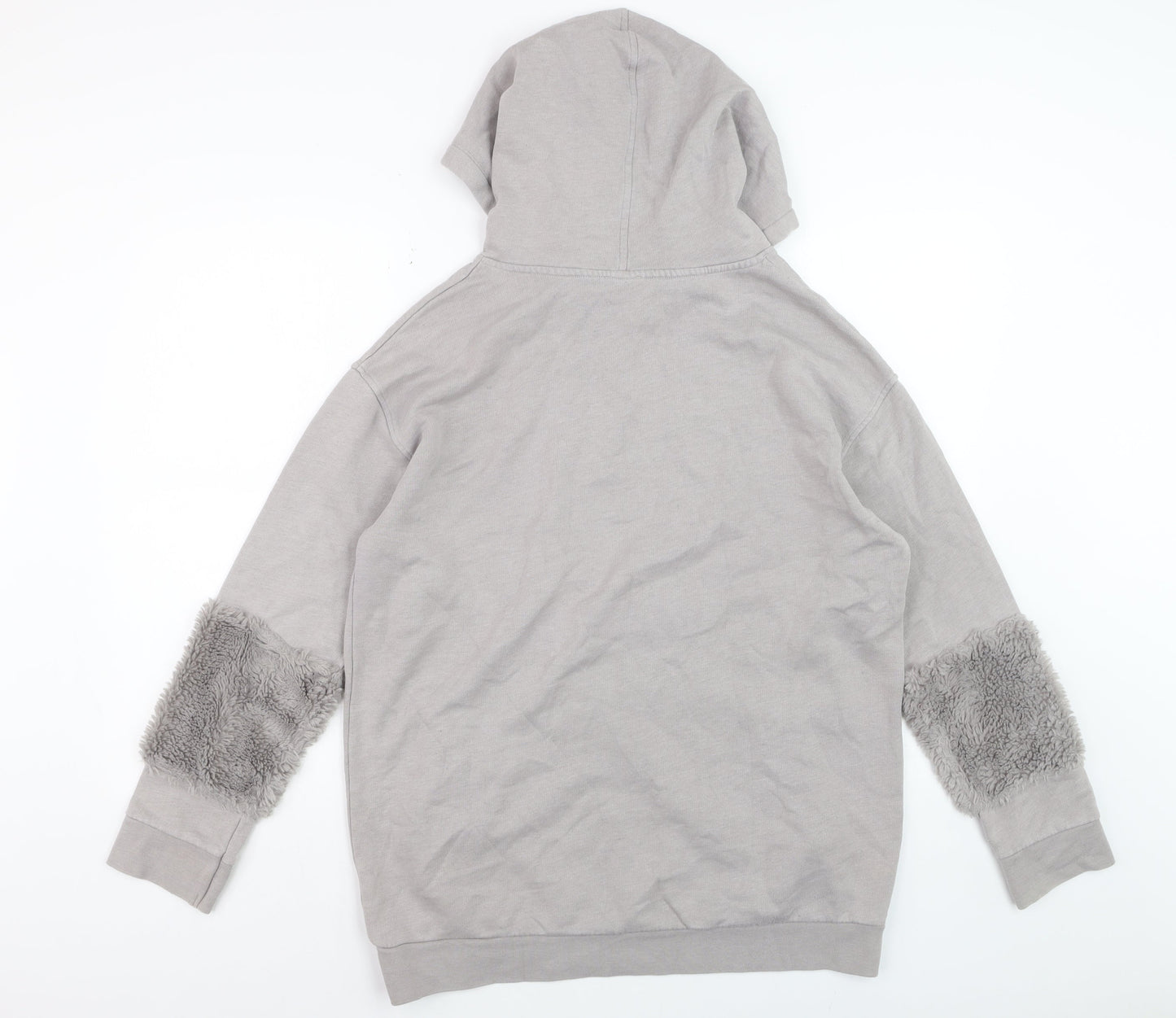 River Island Womens Grey Fur Trim Hoodie UK 12 Pullover Cotton Blend
