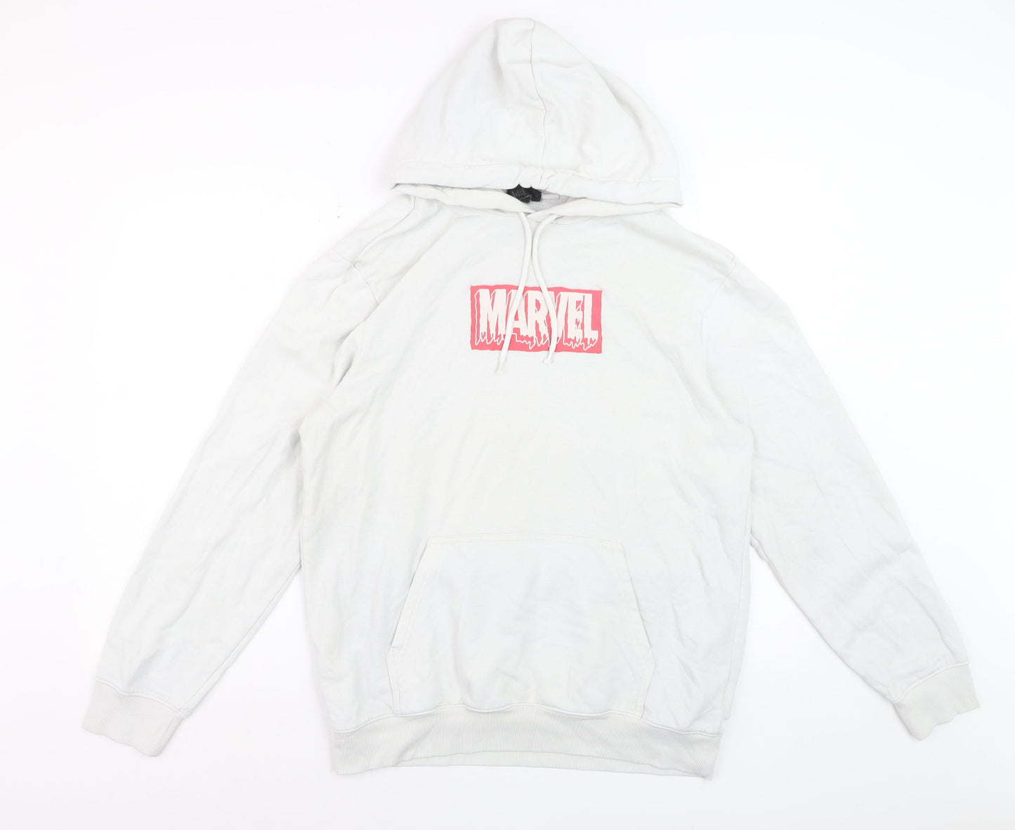 Marvel Men's White Pullover Hoodie M Graphic Logo Cotton Blend