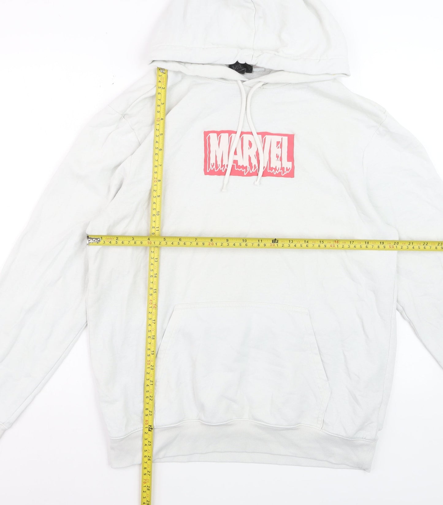 Marvel Men's White Pullover Hoodie M Graphic Logo Cotton Blend