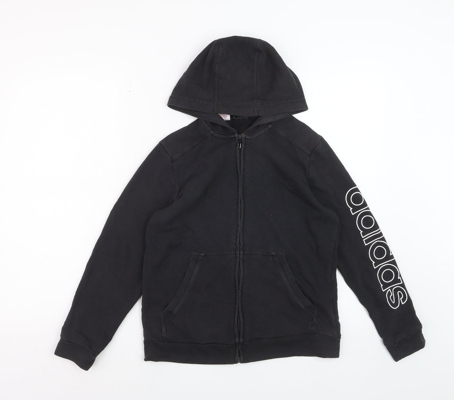 Adidas Boys Black Full Zip Hoodie Size M Cotton Blend Graphic Logo