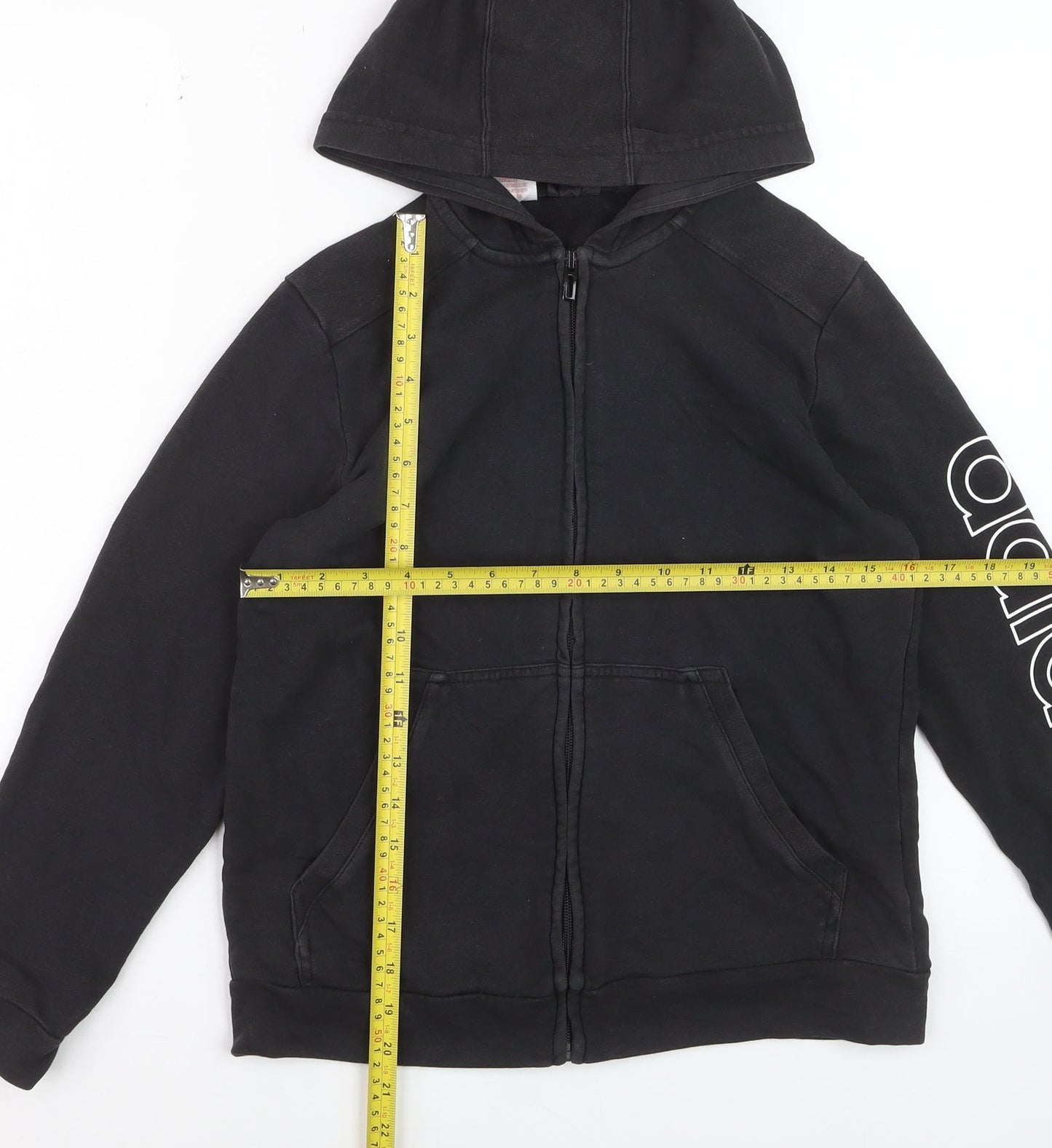 Adidas Boys Black Full Zip Hoodie Size M Cotton Blend Graphic Logo