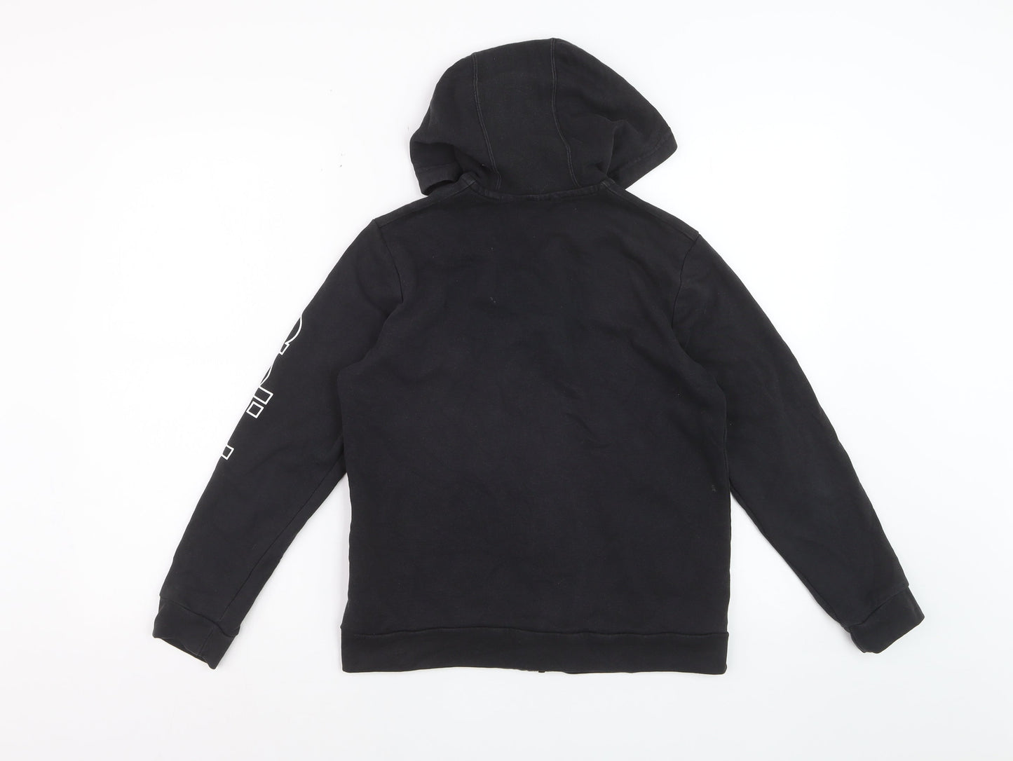 Adidas Boys Black Full Zip Hoodie Size M Cotton Blend Graphic Logo